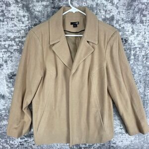 Vtg East 5th Blazer Womens XL Beige Rayon Wool Solid Professional Open Front